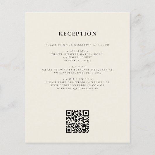 Papier Mariage de code QR tout en un Fleur sauvage budgét (Dos)