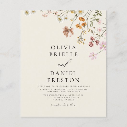 Papier Mariage de code QR tout en un Fleur sauvage budgét (Devant)