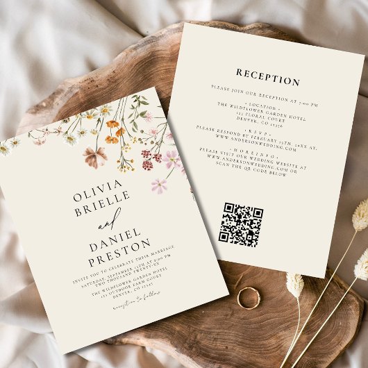 Papier Mariage de code QR tout en un Fleur sauvage budgét