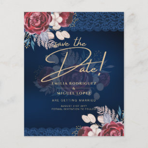 Papier Mariage de dentelle florale bleu Bourgogne moderne