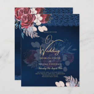 Papier Mariage de dentelle florale bleu Bourgogne moderne