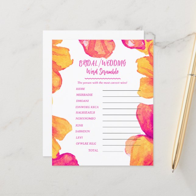 Papier Mariage de Fête des mariées Thème Mot Scramble Jeu (Devant/Arrière en situation)