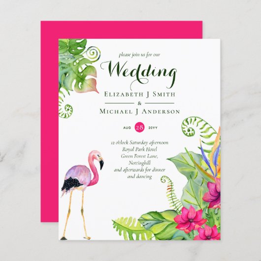 Papier Mariage de Flamant rose tropical invite Fuchsia Gi (Devant / Derrière)