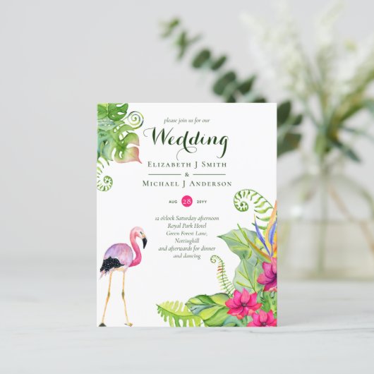 Papier Mariage de Flamant rose tropical invite Fuchsia Gi (Debout devant)