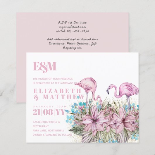 Papier Mariage de Flamants roses tropicaux (Devant / Derrière)