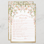 Papier Mariage de jeu de Fête des mariées de rougissement (Devant / Derrière)