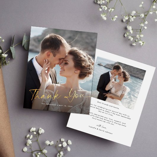 Papier Mariage de Merci de budget photo Gold Script moder
