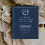 Papier Mariage de Monogramme bleu marine Invitation éléga<br><div class="desc">Donnez le ton à votre mariage avec une invitation en monogramme bleu marine floral crest, alliant élégance intemporelle et charme personnalisé. La couleur bleu poussiéreuse douce apporte une touche sereine et sophistiquée, tandis que la crête florale complexe apporte une esthétique classique et raffinée. Parfait pour les couples à la recherche...</div>