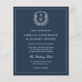 Papier Mariage de Monogramme bleu marine Invitation éléga (Devant)