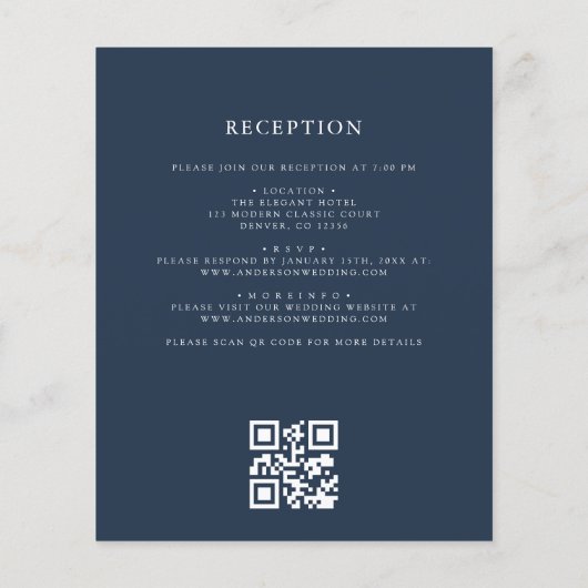 Papier Mariage de monogramme bleu marine QR Code Invitati (Dos)