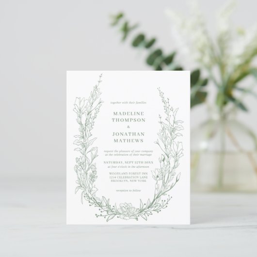 Papier MARIAGE de monogramme de fleurs vertes du Sage BUD (Debout devant)