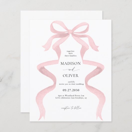Papier MARIAGE de monogramme rose pâle Élégant BUDGET (Devant / Derrière)