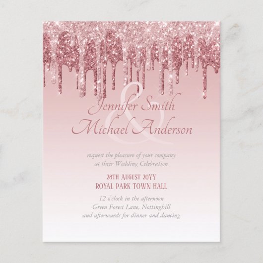Papier Mariage de Parties scintillant à goutte d'or rose (Devant)