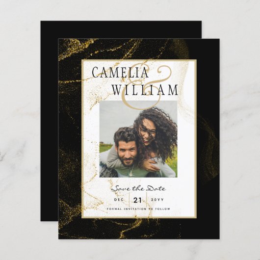 Papier Mariage de Parties scintillant Black Gold moderne (Devant / Derrière)