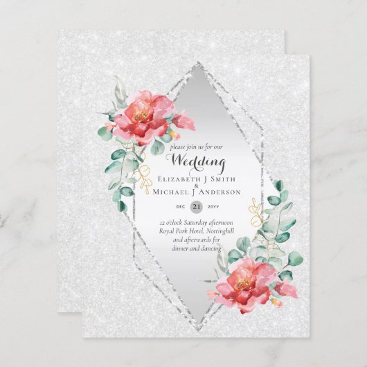 Papier Mariage de Parties scintillant d'argent rouge à fa (Devant / Derrière)