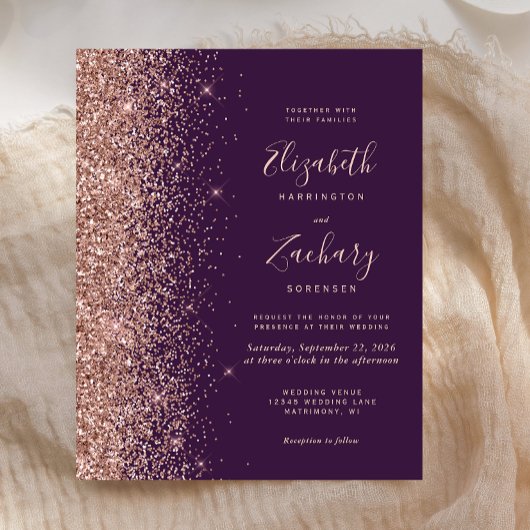 Papier Mariage de Parties scintillant d'or Rose foncé Bud