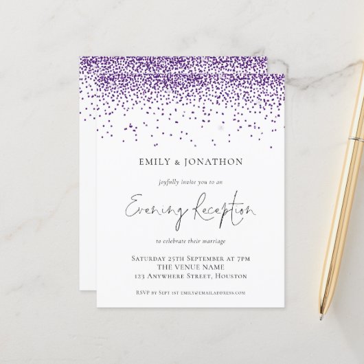 Papier Mariage de Parties scintillant violet budget Récep (Devant/Arrière en situation)