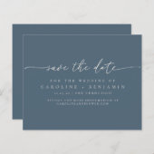 Papier Mariage de script bleu foncé minimal du budget Dat (Devant / Derrière)
