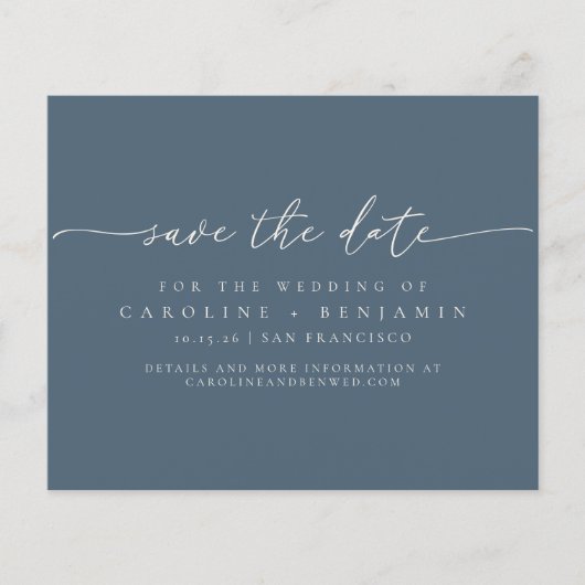 Papier Mariage de script bleu foncé minimal du budget Dat (Devant)