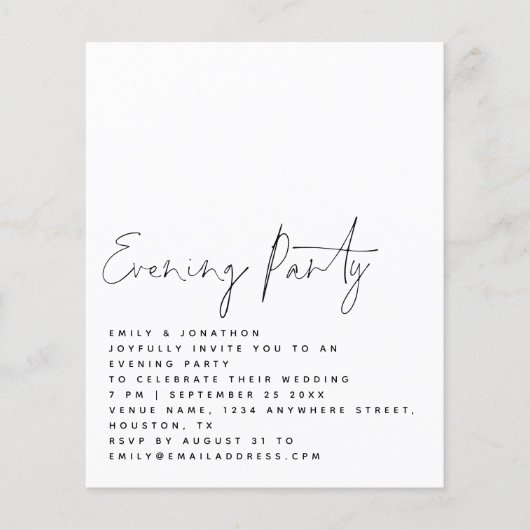 Papier MARIAGE de script BUDGET Invitation de soirée (Devant)