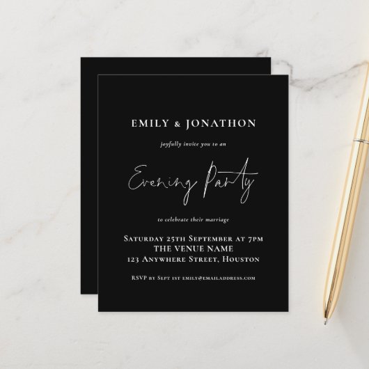 Papier Mariage de script budgétaire Soirée Invitation noi (Devant/Arrière en situation)