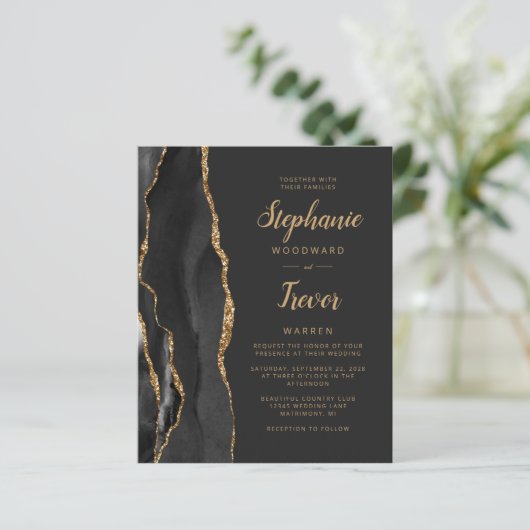 Papier Mariage de script de brosse de l'Agate d'or noir B (Debout devant)