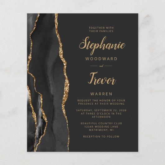 Papier Mariage de script de brosse de l'Agate d'or noir B (Devant)