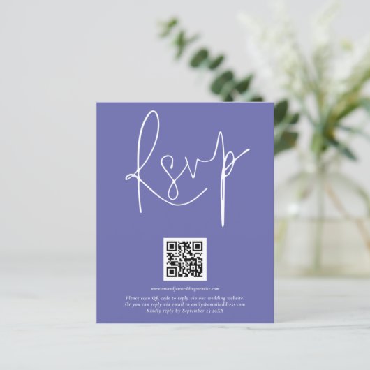 Papier Mariage de script de code QR budgétaire bleu RSVP (Debout devant)