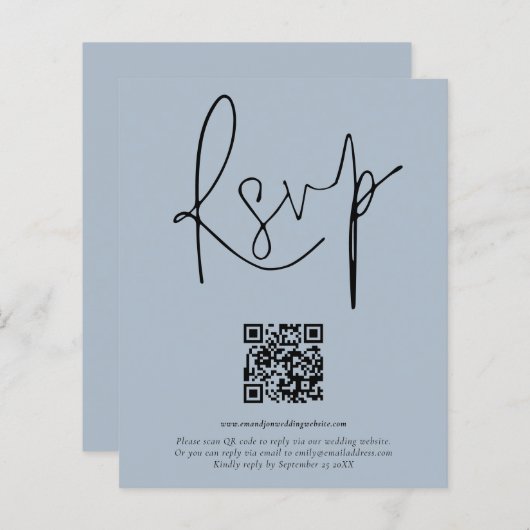 Papier Mariage de script de code QR budgétaire Dusty Blue (Devant / Derrière)