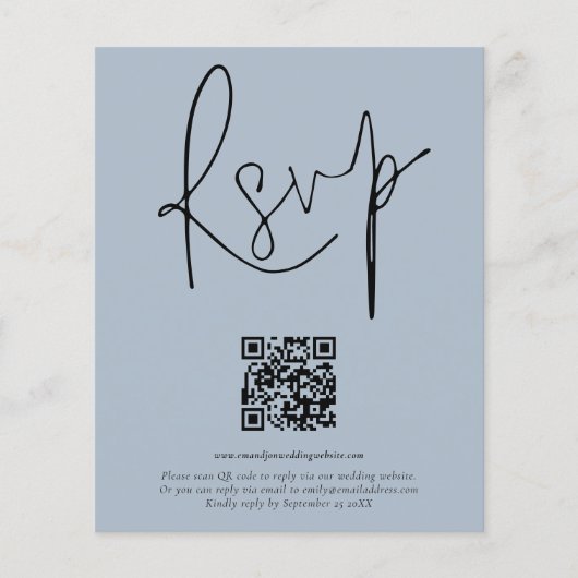 Papier Mariage de script de code QR budgétaire Dusty Blue (Devant)
