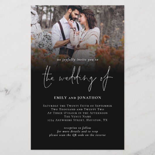 Papier Mariage de script de code QR photo budgétaire Invi (Devant)