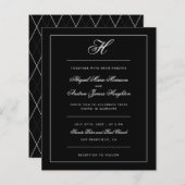 Papier Mariage de script de monogramme noir blanc élégant (Devant / Derrière)