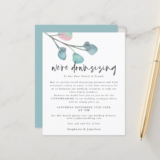 Papier Mariage de script de réduction budgétaire Eucalypt (Devant/Arrière en situation)