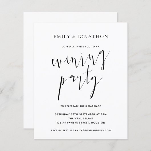 Papier Mariage de script élégant budget Invitation de soi (Devant / Derrière)