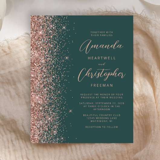 Papier Mariage de style écriture Rose Gold Vert foncé Bud