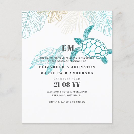 Papier Mariage des Tortues Marines Ligne d'Art Moderne (Devant)