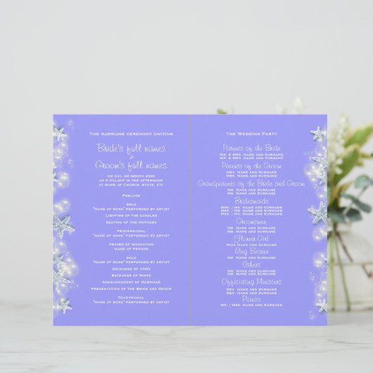 Papier Mariage d'étoiles de plage blanc violet (Debout devant)