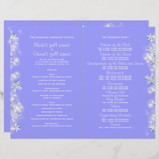 Papier Mariage d'étoiles de plage blanc violet (Devant / Derrière)