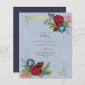 Papier Mariage d'hiver Bourgogne Turquoise Bleu moderne (Devant / Derrière)