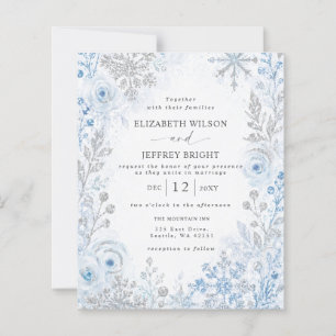 Papier Mariage d'hiver floral flocon de neige bleu argent