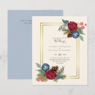 Papier Mariage d'hiver Moderne Burgundy Teal Bleu
