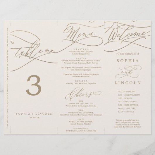 Papier Mariage d'ivoire d'or romantique triple numéro de (Devant)