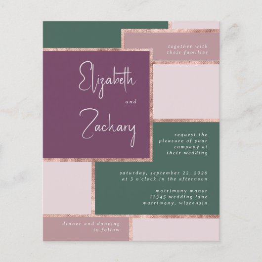 Papier Mariage d'or Rose vert violet budget (Devant)