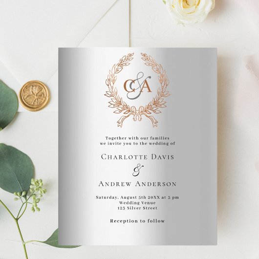 Papier Mariage du budget de la couronne d'or rose argent