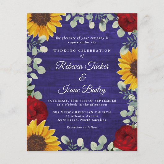 Papier Mariage du budget du Rose Sunflower Eucalyptus (Devant)