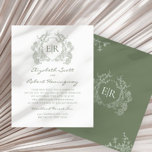 Papier MARIAGE du monogramme de la crête florale verte