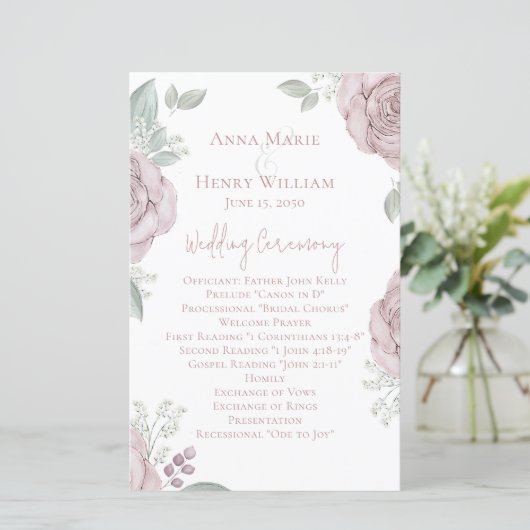 Papier Mariage Dusty Rose Élégant Rose de cérémonie flora (Debout devant)