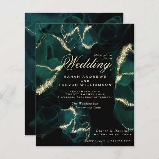 Papier Mariage économique encre alcool émeraude époustouf (Devant / Derrière)