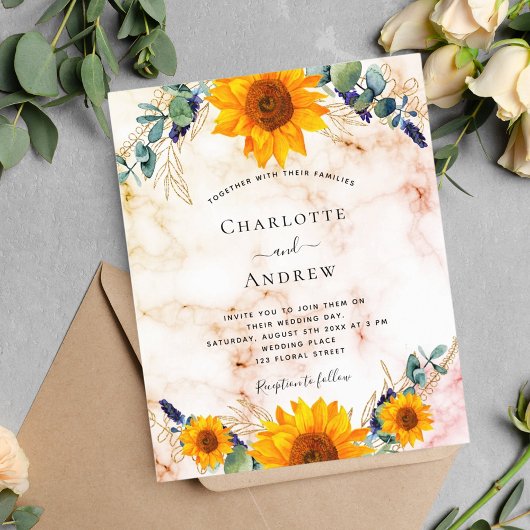 Papier Mariage économique rustique tournesols eucalyptus 