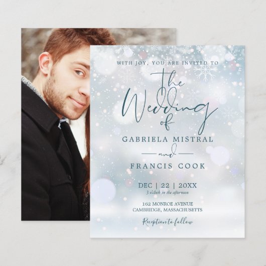Papier Mariage Élégant Budget Wonderland Hivernal Photo (Devant / Derrière)